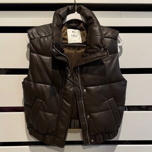 Abercrombie vegan leather Ultra Brown Puffer Vest